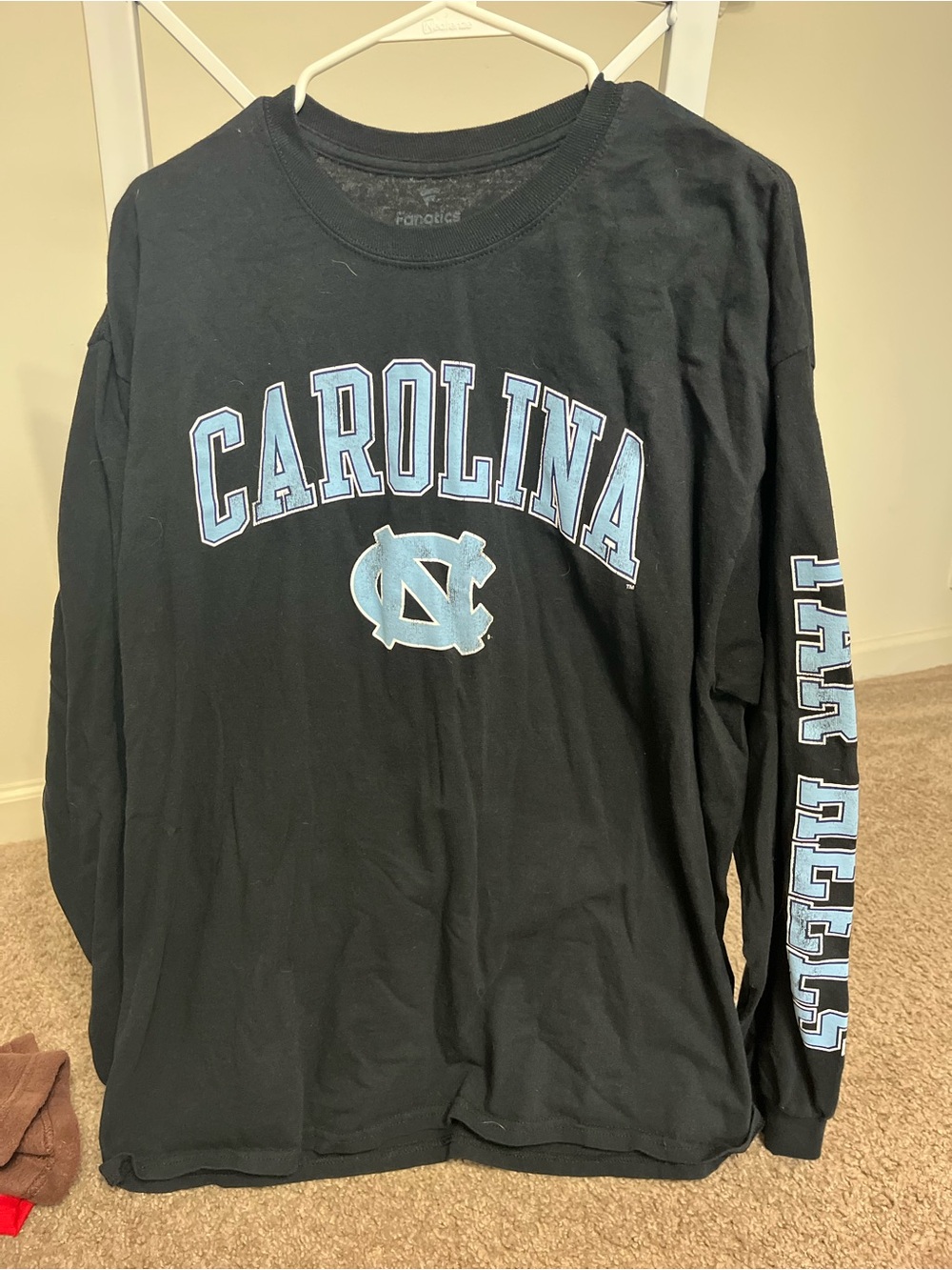 Fanatics Black Carolina Long-Sleeve Tee with Carolina Blue Lettering
